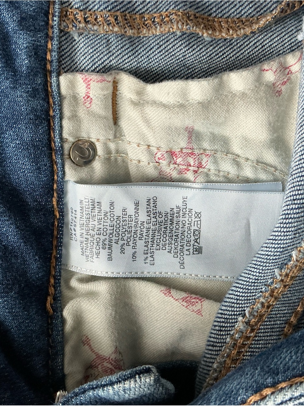 True Religion Blue Denim Overalls with Maroon Branded Straps - Picture 9 of 9
